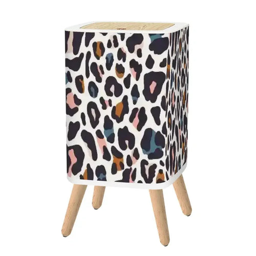 Retro Square Small Trash Can with Lid Colorful Leopard Pattern - One Size - retro tash cans