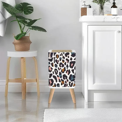 Retro Square Small Trash Can with Lid Colorful Leopard Pattern - One Size - retro tash cans