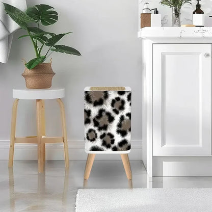 Retro Square Small Trash Can with Lid Leopardskin Pattern - One Size - retro tash cans