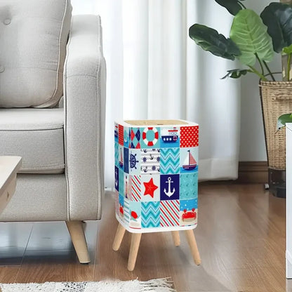 Retro Square Small Trash Can with Lid Maritime Nautical Patchwork - One Size - retro tash cans