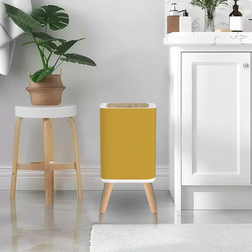 Retro Square Small Trash Can with Lid Yellow Ochre Warm Mustard - One Size - retro tash cans