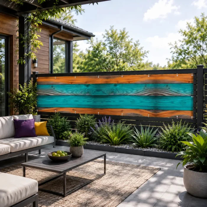 Retro Wood Grain Privacy Screen – Waterproof Balcony Fence Cover - Retro Privacy Screen