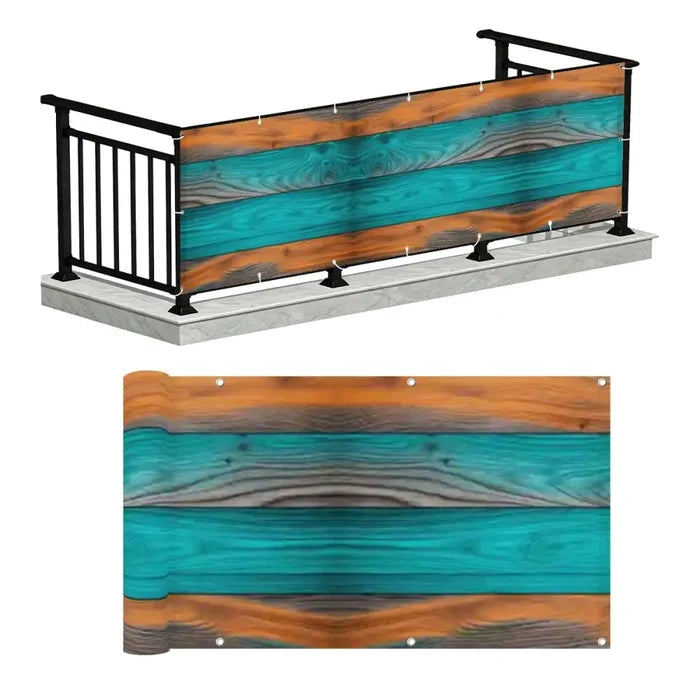 Retro Wood Grain Privacy Screen – Waterproof Balcony Fence Cover - Retro Privacy Screen