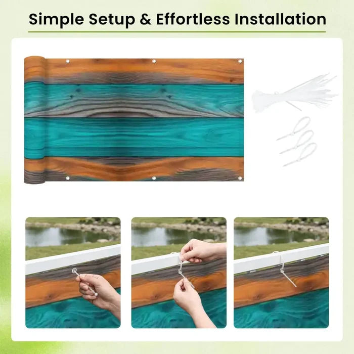 Retro Wood Grain Privacy Screen – Waterproof Balcony Fence Cover - Retro Privacy Screen