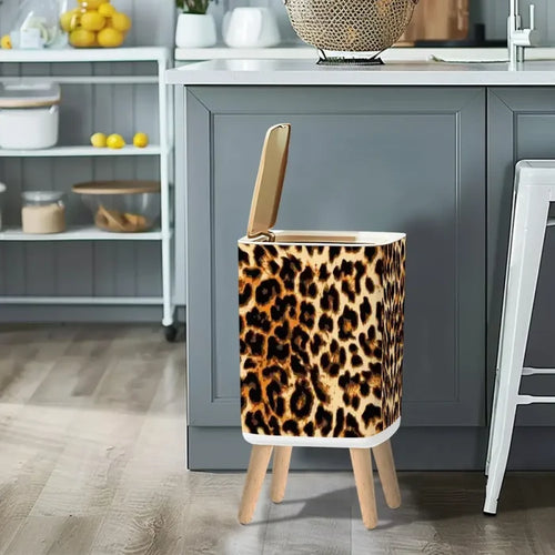 Scandi 1970s Style Square Small Trash Can with Lid Leopardskin seamless Pattern - One Size - retro tash cans