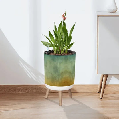 Scandi Style Planter with Wooden Legs: Earthy Tones Ombre Home Decor - retro plant pot