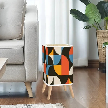 Scandi Style Square Trash Can with Lid Abstract Geometric 60s 70s - One Size - retro tash cans