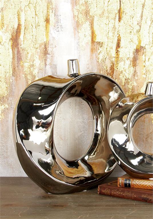 SILVER CERAMIC DONUT SHAPE VASE