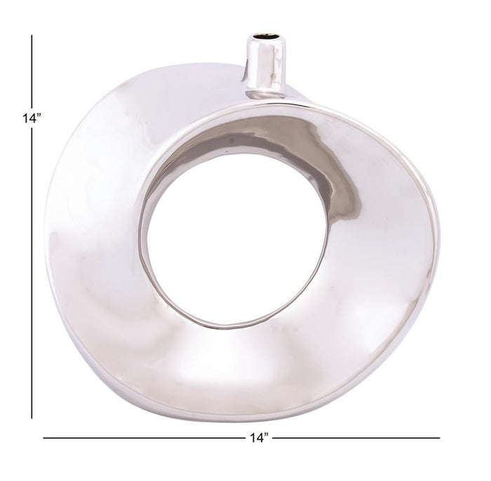 SILVER CERAMIC DONUT SHAPE VASE