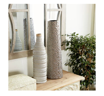 SILVER CERAMIC VASE WITH BUBBLE TEXTURE