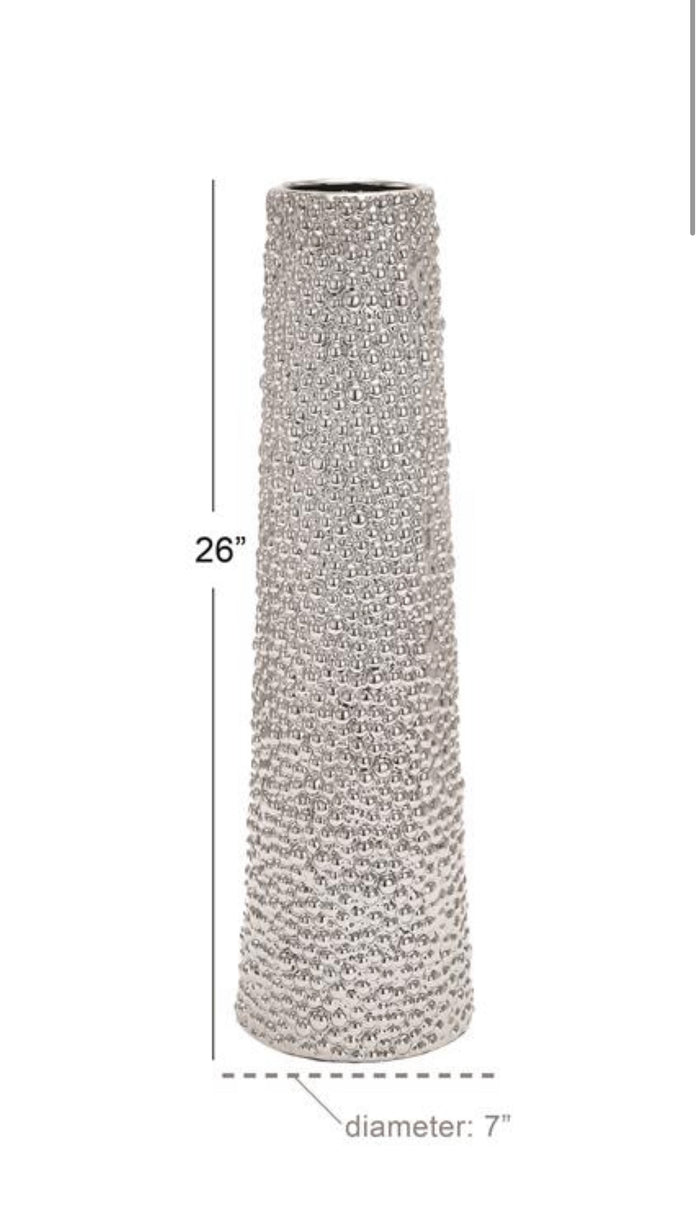 SILVER CERAMIC VASE WITH BUBBLE TEXTURE
