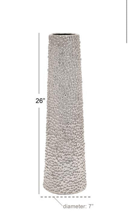 SILVER CERAMIC VASE WITH BUBBLE TEXTURE