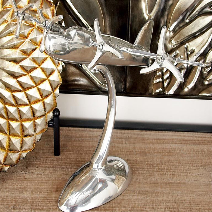 SILVER METAL AIRPLANE SCULPTURE,