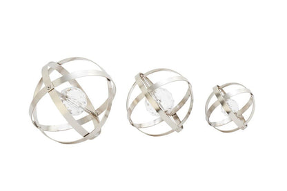 SILVER METAL GEOMETRIC SCULPTURE,