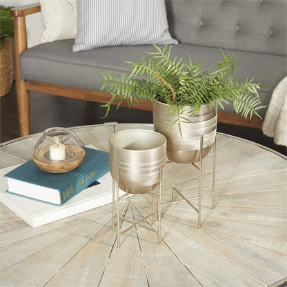 SILVER METAL PLANTER WITH REMOVABLE STAND,