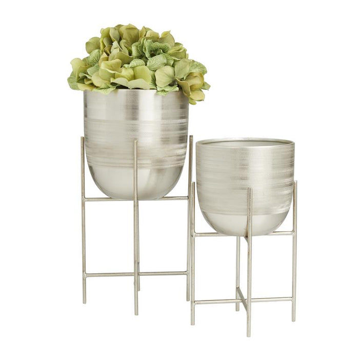 SILVER METAL PLANTER WITH REMOVABLE STAND,