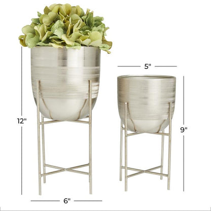 SILVER METAL PLANTER WITH REMOVABLE STAND,
