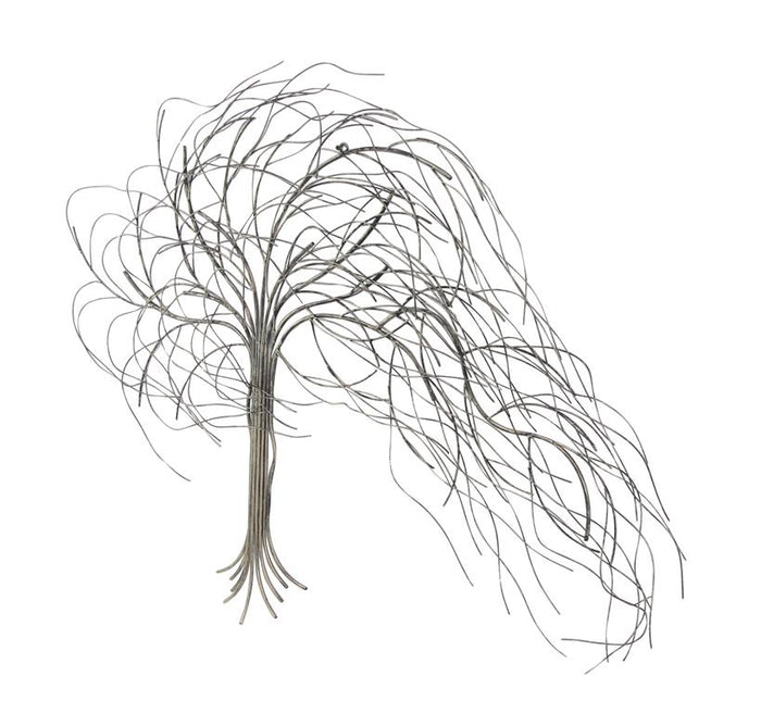 SILVER METAL TREE INDOOR OUTDOOR WALL DECOR WITH LONG BRANCH