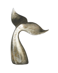 SILVER POLYSTONE WHALE SCULPTURE WITH COPPER DISTRESSING, 14" X 7" X 16"