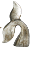 SILVER POLYSTONE WHALE SCULPTURE WITH VARIOUS SIZED TAILS AND COPPER DISTRESSING
