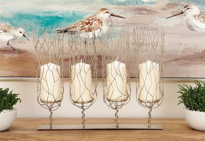 SILVER STAINLESS STEEL CONTEMPORARY CANDLE HOLDER,
