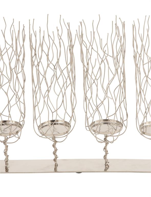SILVER STAINLESS STEEL CONTEMPORARY CANDLE HOLDER,