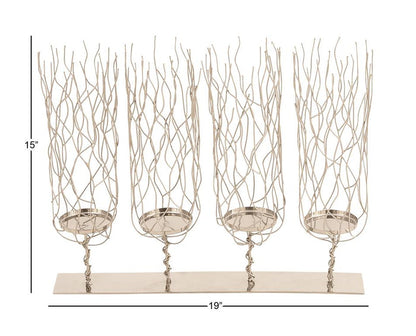 SILVER STAINLESS STEEL CONTEMPORARY CANDLE HOLDER,