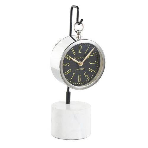 Silver Stainless Steel Metal Suspended Decorative Clock with Black and White Stand