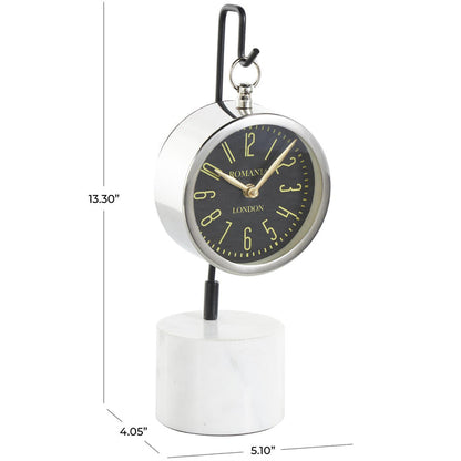 Silver Stainless Steel Metal Suspended Decorative Clock with Black and White Stand