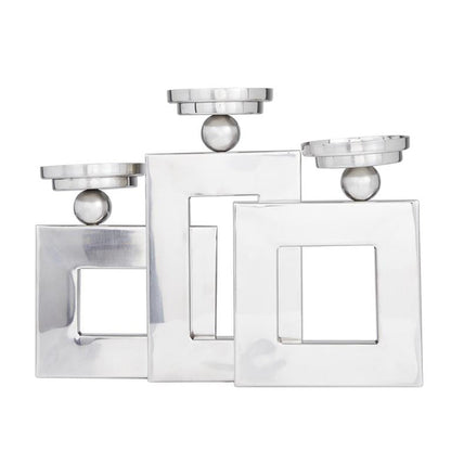 SILVER STAINLESS STEEL PILLAR 3 PLATE CANDLE HOLDER