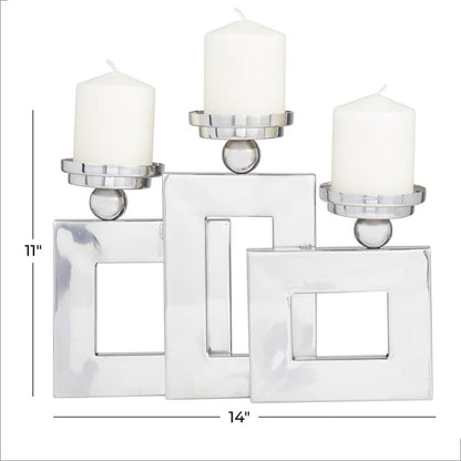 SILVER STAINLESS STEEL PILLAR 3 PLATE CANDLE HOLDER