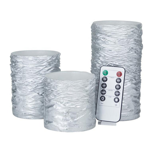 SILVER WAX TEXTURED FLAMELESS CANDLE WITH REMOTE CONTROL,