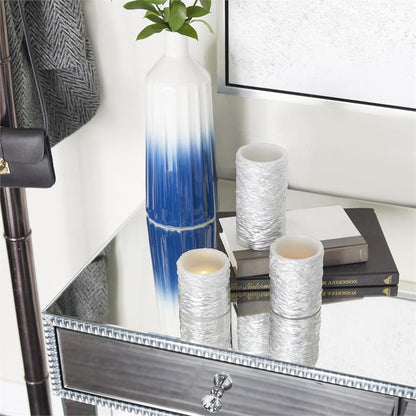 SILVER WAX TEXTURED FLAMELESS CANDLE WITH REMOTE CONTROL,
