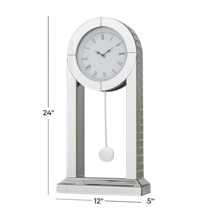 SILVER WOOD MIRRORED PENDULUM CLOCK
