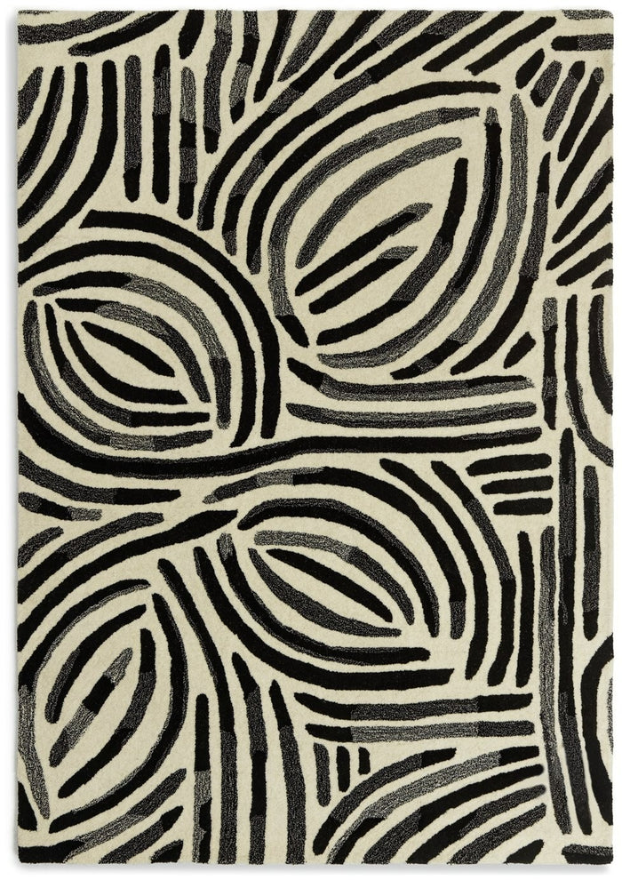 Skandi Brush Marks Black & White Cut Pile Rug