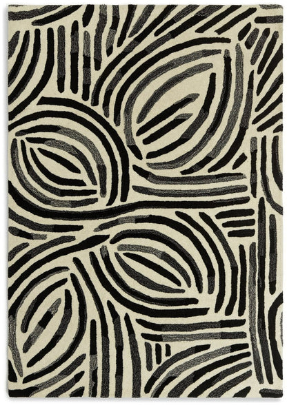 Skandi Brush Marks Black & White Cut Pile Rug