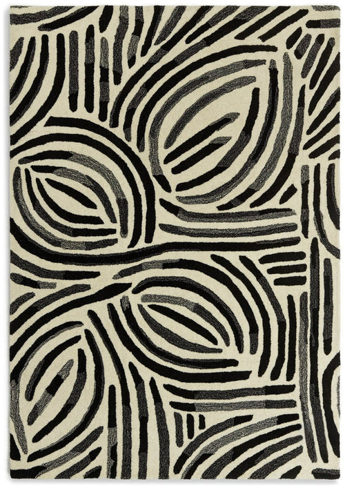 Skandi Brush Marks Black & White Cut Pile Rug