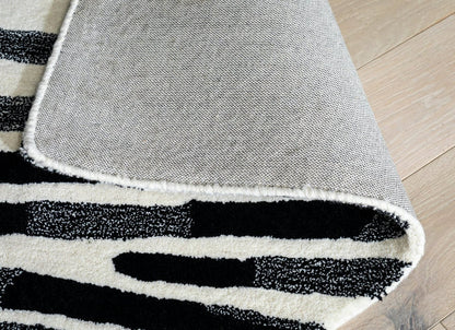 Skandi Brush Marks Black & White Cut Pile Rug