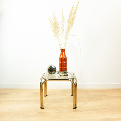 Square 1980s Golden Smoked Glass Side End Table Nightstand