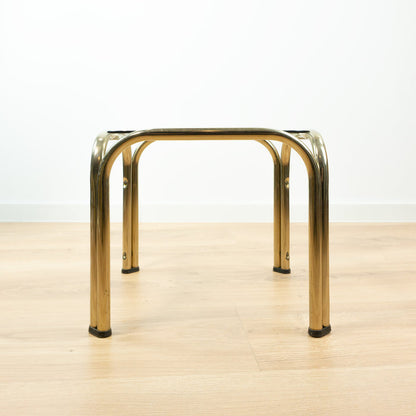 Square 1980s Golden Smoked Glass Side End Table Nightstand