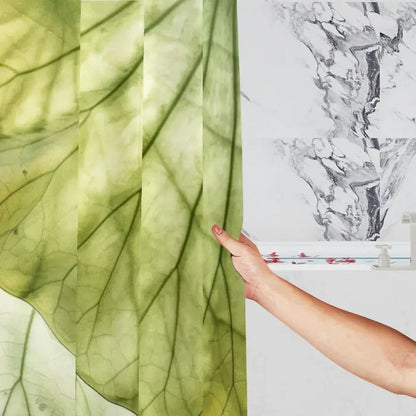 Translucent Green Leaf Vein Shower Curtain: Pastel Botanical Home Decor - retro bathroom