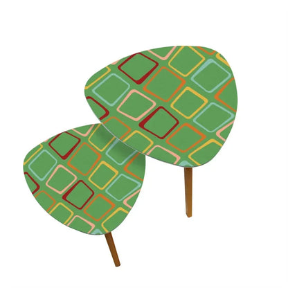 Triangle 50s Retro Tripod Nesting Table Set Green Geometric - One Size - retro nesting tables