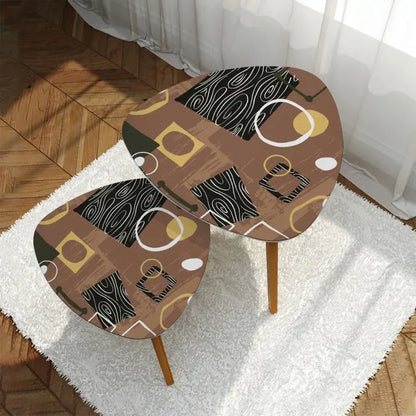 Triangle 60s Retro Tripod Nesting Table Set - Brown Black White Atomic - retro nesting tables