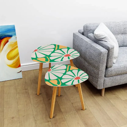 Triangle 60s Retro Tripod Nesting Table Set Daisies on Green - One Size - retro nesting tables