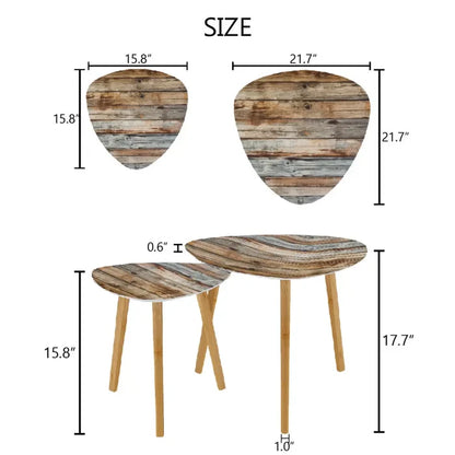 Triangle 60s Retro Tripod Nesting Table Set Weathered Wood Print - One Size - retro nesting tables
