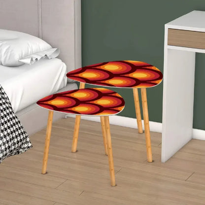 Triangle Peacock Eyes 70s Retro Tripod Nesting Table Set - Orange Red - retro ads