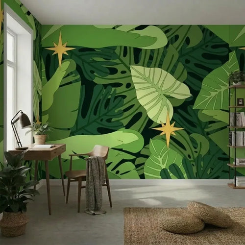 Tropical Leaves Monstera Removable Wallpaper - Stick and Peel Midcentury - 144’’x100’’ - retro wallpaper