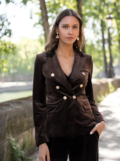 VELVET BLAZER WITH GOLD BUTTONS