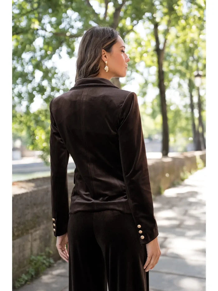VELVET BLAZER WITH GOLD BUTTONS