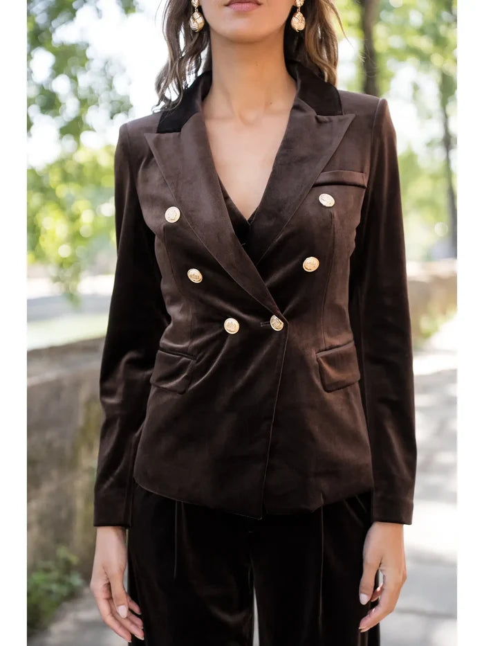 VELVET BLAZER WITH GOLD BUTTONS